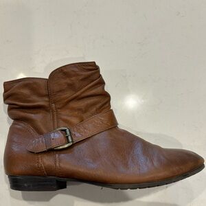 Brown ankle boots, buckle detail at ankle, low heel, Aldo, size 9